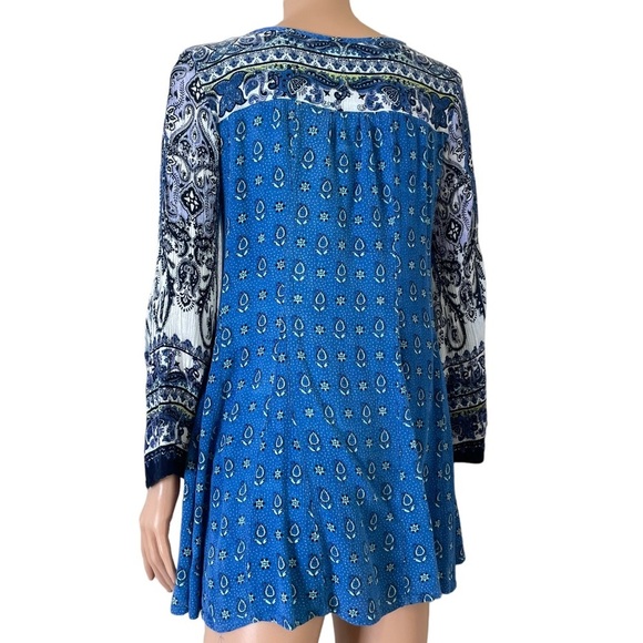 Patrons of Peace boho tunic dress long sleeve V-neck crinkle cut paisley print - Picture 7 of 10